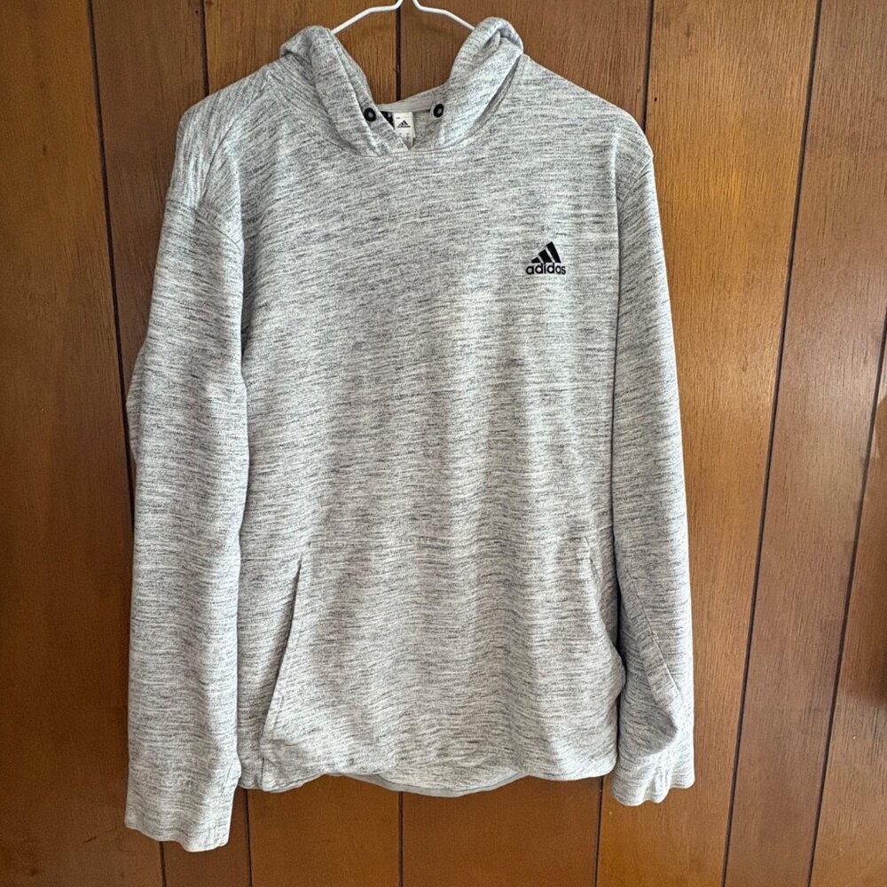 Adidas Hoodie Mens L Gray Heathered Logo Pullover Athleisure Active Sporty